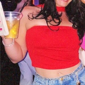 Red Strapless with Neck wrap Women's Top